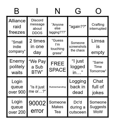DDOS FFXIV Bingo Card
