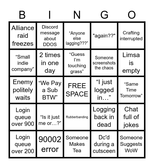 DDOS FFXIV Bingo Card