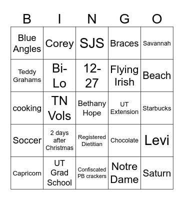 Beth Bingo Card