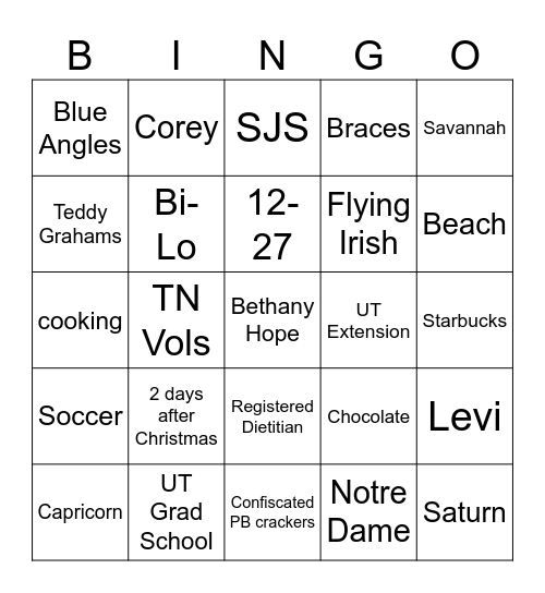 Beth Bingo Card