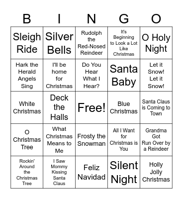 Christmas Song Bingo Card