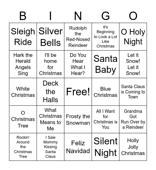Christmas Song Bingo Card