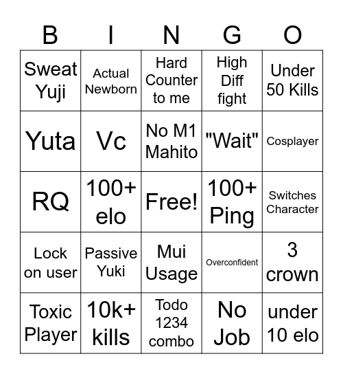 JJS Ranked Bingo Card
