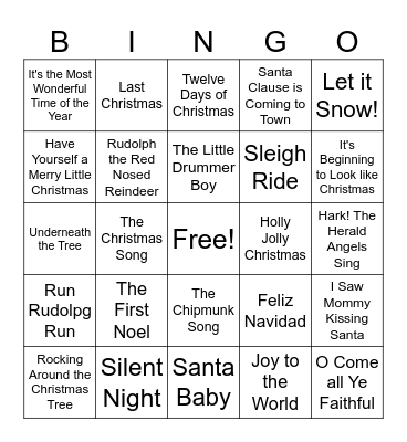 Holiday Tunes Bingo Card