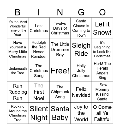 Holiday Tunes Bingo Card