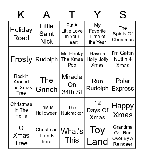 Holiday Movies Bingo Card