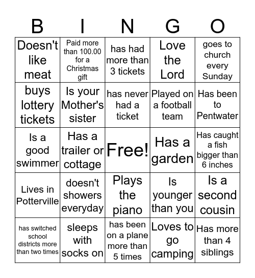 Family Bingo Card