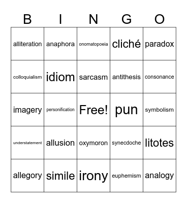 Figurative Language Bingo Card