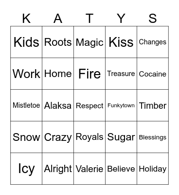 One Word Wonderland Bingo Card