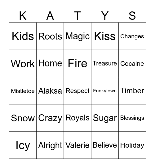 One Word Wonderland Bingo Card