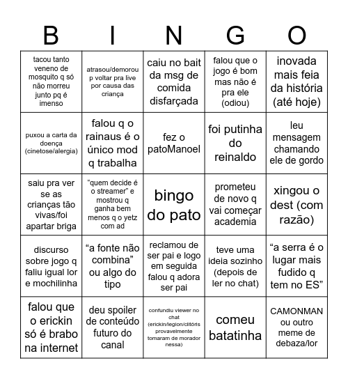 bingo do pato Bingo Card
