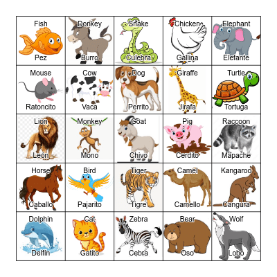 Animals / Animales Bingo Card