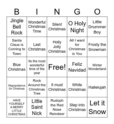 Christmas Music BINGO Card