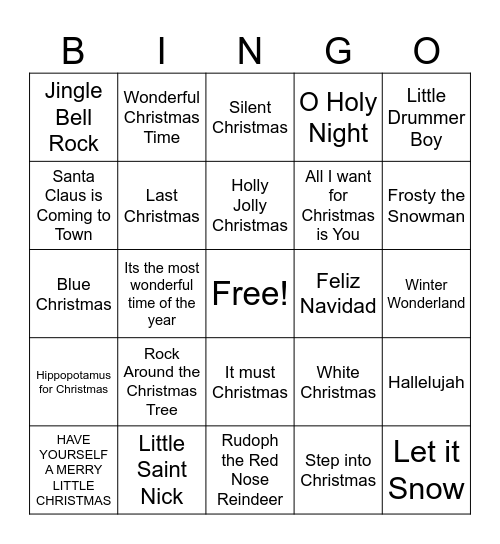 Christmas Music BINGO Card