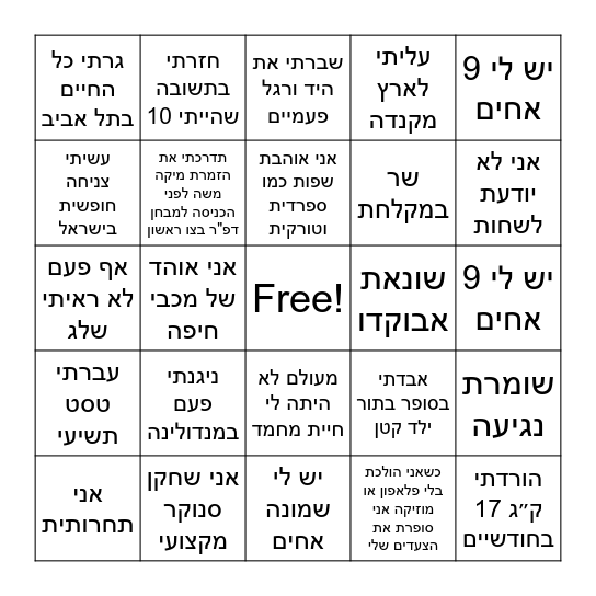 עליך להחתים את כל המשבצות Bingo Card