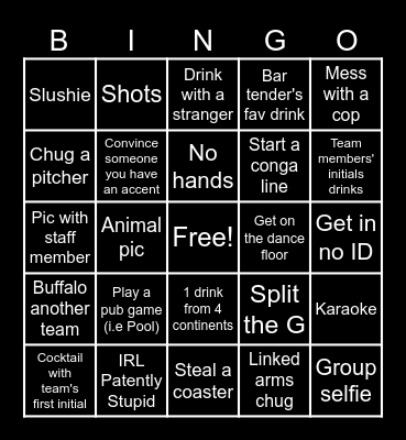 Pub Crawl Bingo Card