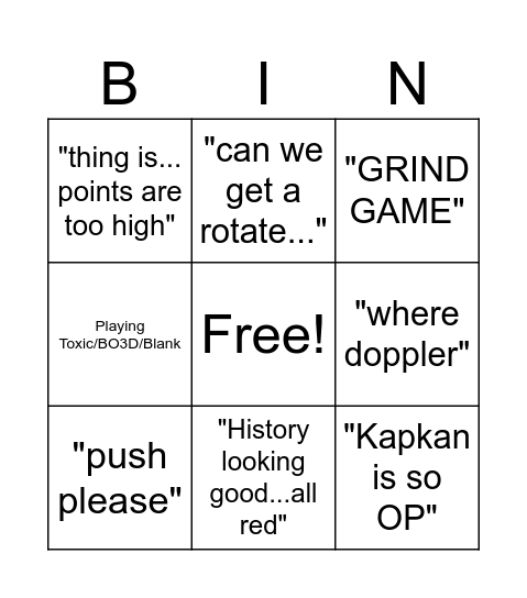 Average KRAKN Clan Wars Bingo Card