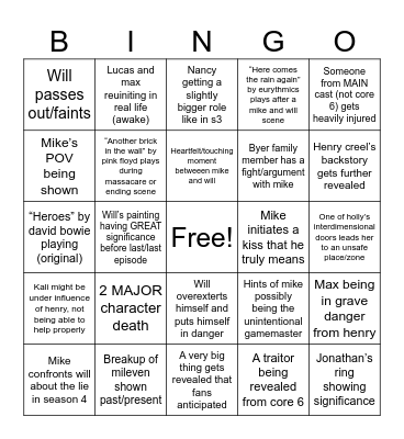 Stranger things s2 vol 2 prediction Bingo Card