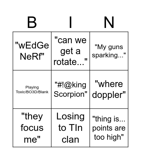Average KRAKN CW Bingo Card