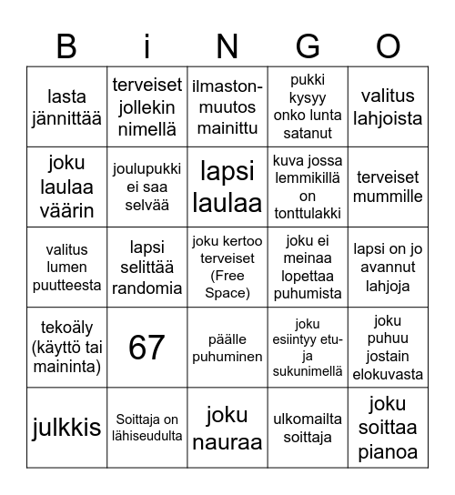 Joulupukin kuumalinja Bingo Card