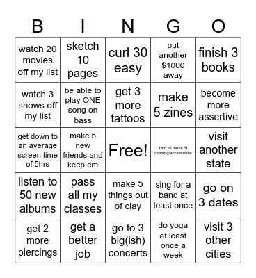 delanebee's 2026 goals Bingo Card