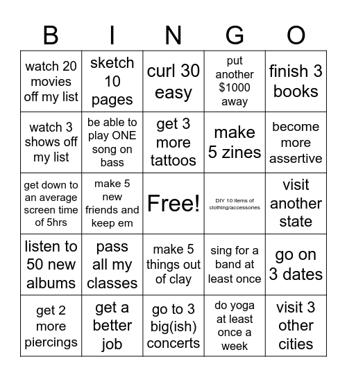 delanebee's 2026 goals Bingo Card