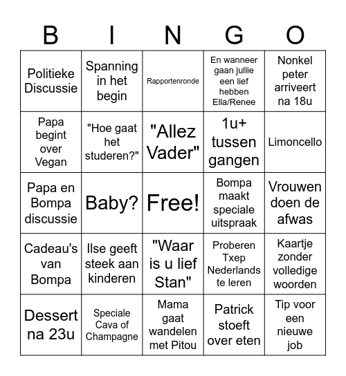Kerstavond Bingo Card