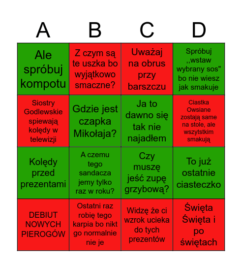 Świąteczne Bingo Card