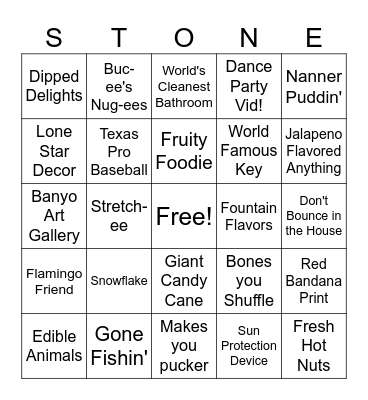 Bucee's Scavenger Hunt - Stone Family 2025 Bingo Card