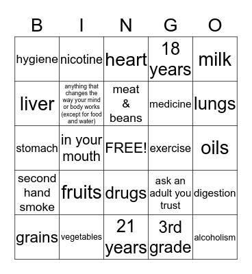 Health Bingo Card