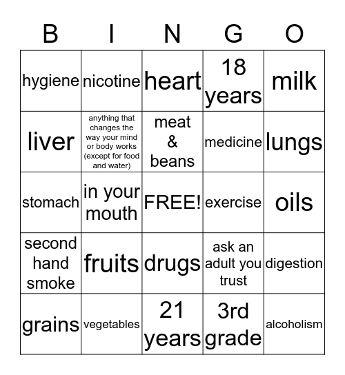 Health Bingo Card