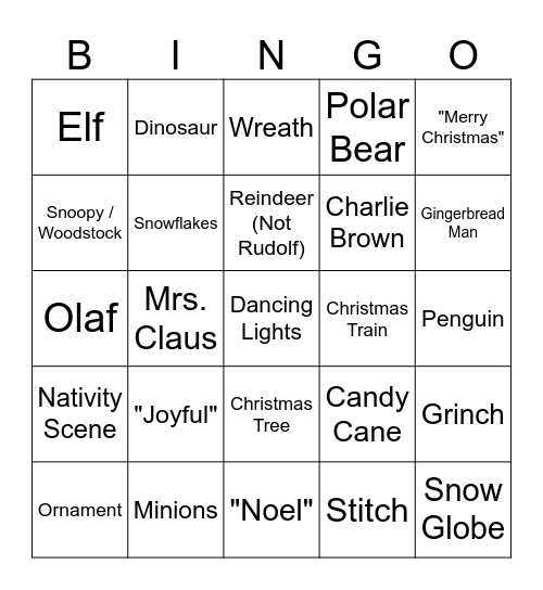 Christmas Lights Bingo Card