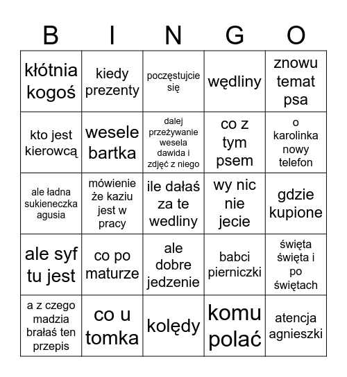 święta Bingo Card