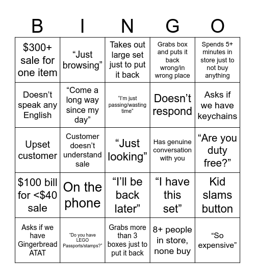 LEGO Store Bingo Card