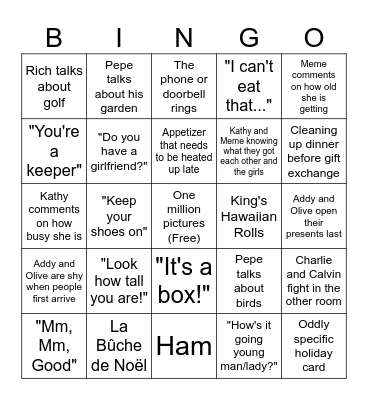 Christmas Eve Bingo Card