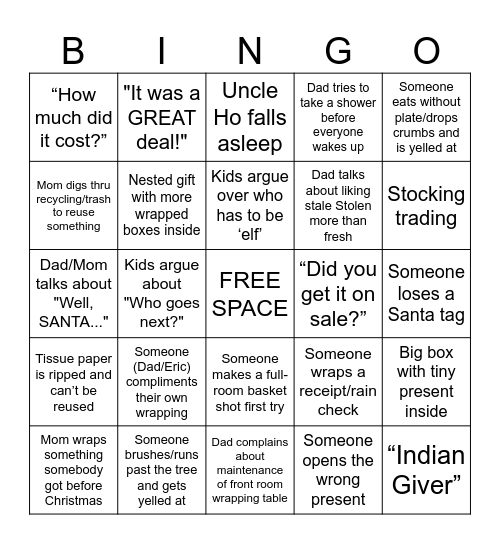 Christmas Morning Bingo Card