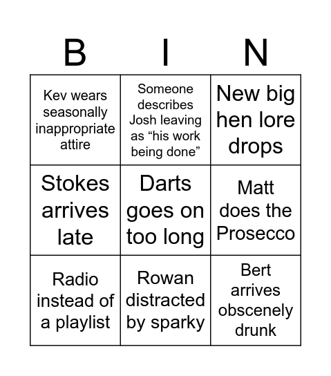 New Years Eve Bingo Card