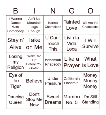 80's Bingo (Laura's Version) Bingo Card