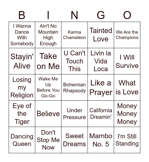 80's Bingo (Laura's Version) Bingo Card