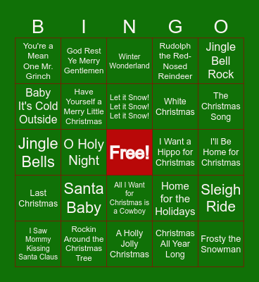 Holiday Music Bingo Card