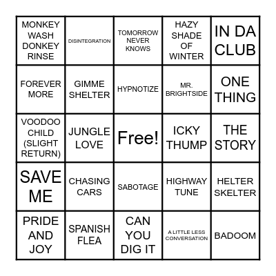 TIM'S COOKING MUSIC Bingo Card