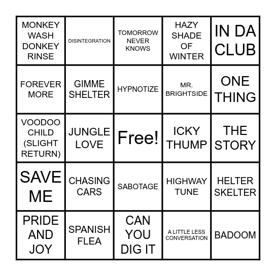 MY COOKING MUSIC Bingo Card