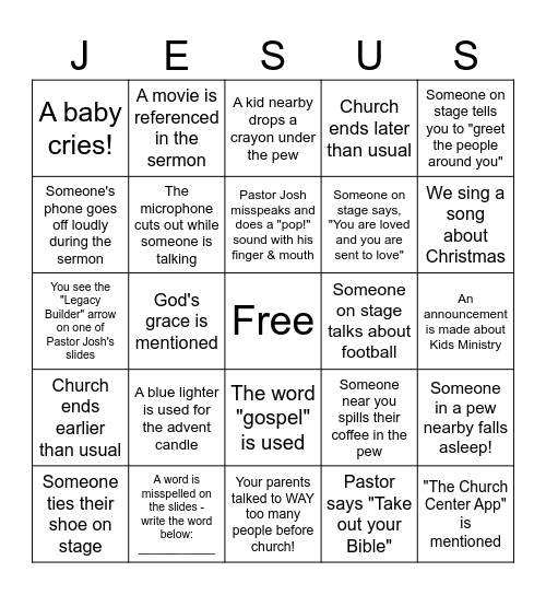 Sermon Bingo Card