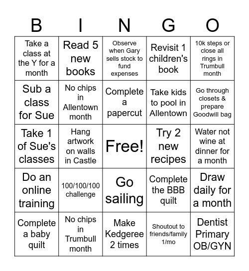 2026 Goals Bingo Card