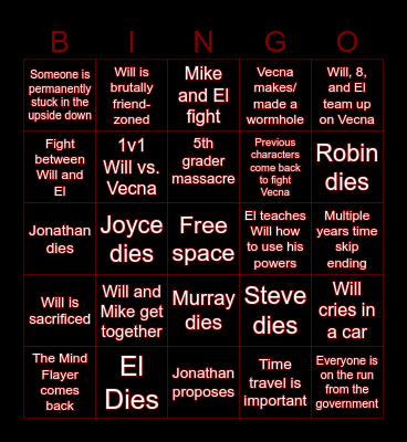 Stranger Things Season 5 Bingo Card Bingo Card