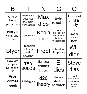 STRANGER THINGS S5 P2 BINGO Card Bingo Card
