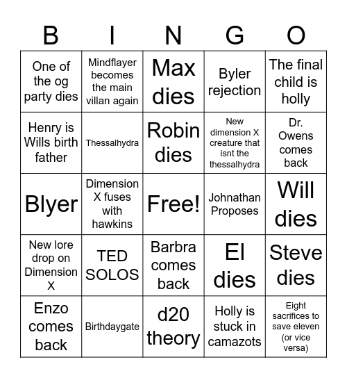 STRANGER THINGS S5 P2 BINGO Card Bingo Card