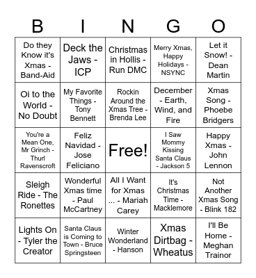 Merry Chrysler Bingo Card