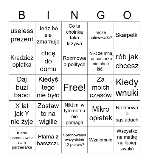 Swięta bingo Card