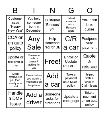 New Years Roulette Bingo! Bingo Card